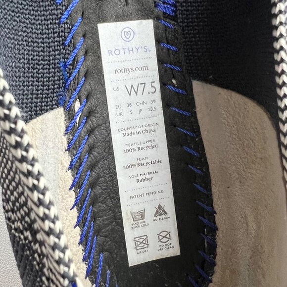 Rothys Womens Cap Toe Buffalo Plaid Round Toe Ballet Flat Black White size 7.5 - Picture 15 of 15